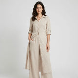 Conjunto fluido en mezcla natural | Camisa larga y pantalones anchos | Elegancia ligera y atemporal