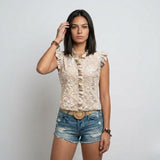 Blusa Sin Mangas con Relieve Floral para Elegancia Diaria