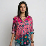 Blusa Camisera Floral con Corte Suelto para Presencia Desenfadada