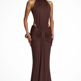 Valentina | Vestido Maxi de Cuello Alto Sin Mangas Arrugado para Invitadas de Boda