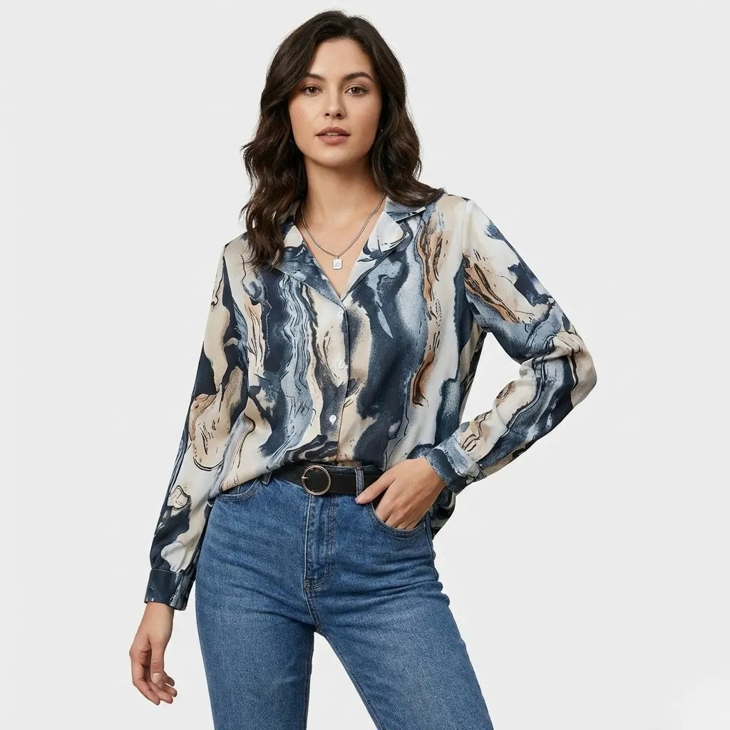 Blusa fluida estampada en mezcla de viscosa | Corte suelto | Estilo contemporáneo