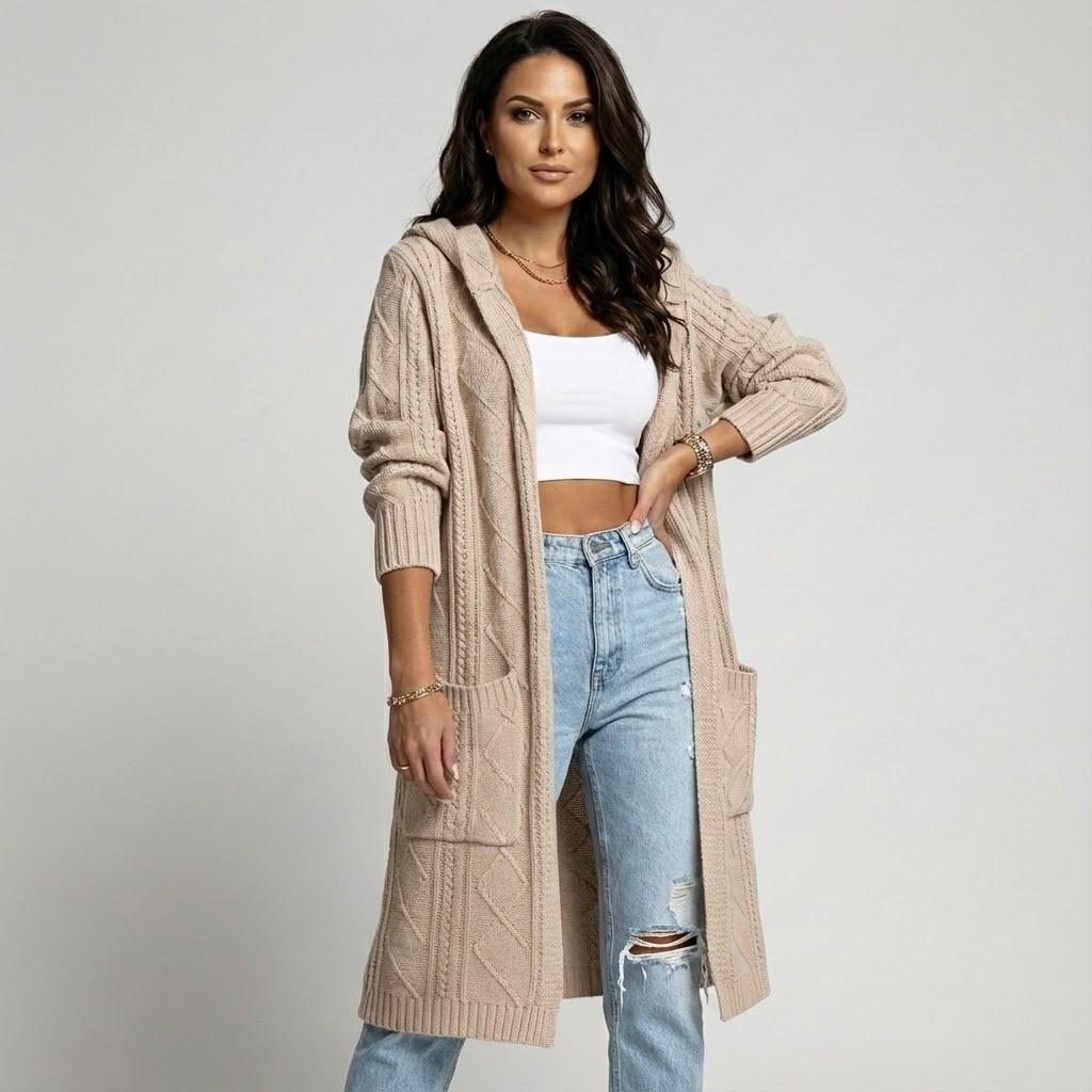 Cardigan largo de punto en mezcla de algodón | Corte fluido | Estilo casual elegante