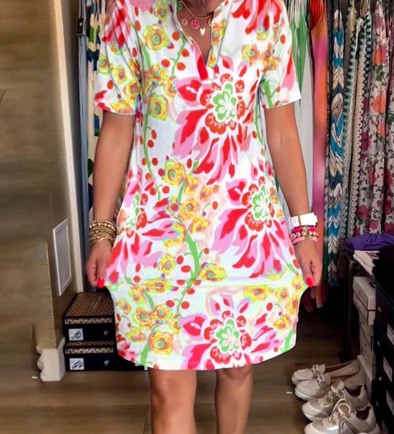 Federica™ - Vestido con mangas cortas y estampado floral