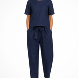 Romilly | Conjunto de Top Corto de Manga Corta y Pantalones Tapered de Lino para Mujeres