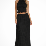 Cora | Conjunto de Top Halter Fruncido y Falda Maxi para Mujeres de 2 Piezas