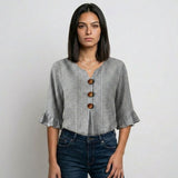 Blusa a Rayas con Botones Frontales para Conforto Elegante
