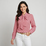 Blusa elegante en mezcla de algodón | Corte recto | Lazo decorativo en el escote