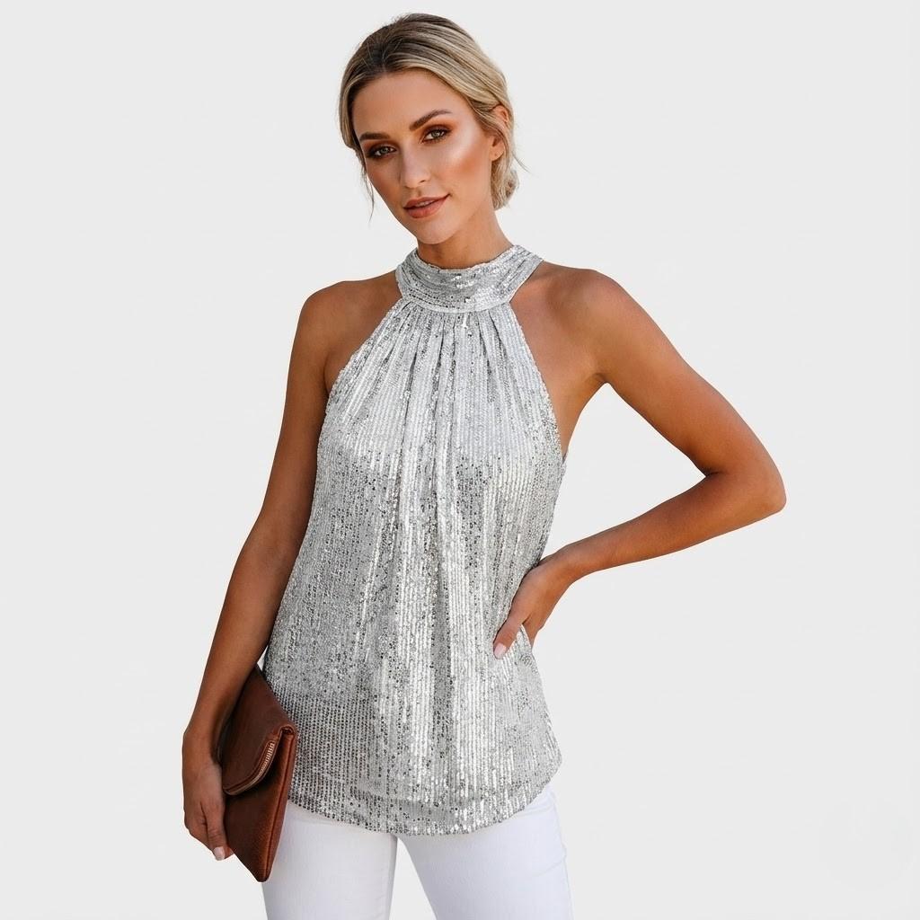 Top femenino elegante con cuello halter y acabado delicado