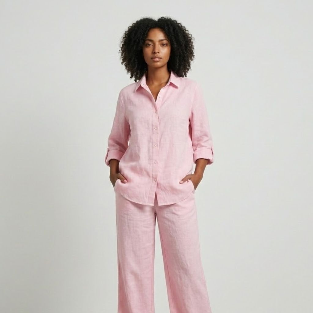 Conjunto Fluido con Camisa de Botones y Pantalones de Pierna Ancha