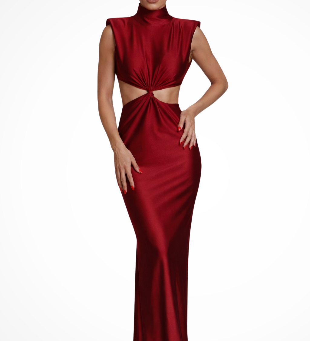 Solenne | Vestido maxi ajustado sin mangas con cuello alto para mujer