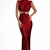 Solenne | Vestido maxi ajustado sin mangas con cuello alto para mujer