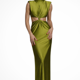 Solenne | Vestido maxi ajustado sin mangas con cuello alto para mujer