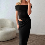 Faith | Vestido Maxi Bodycon de Malla con Hombros Descubiertos para Invitadas de Boda