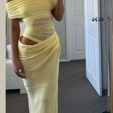 Faith | Vestido Maxi Bodycon de Malla con Hombros Descubiertos para Invitadas de Boda