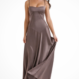 Lorenna | Vestido maxi de satén con corsé para invitadas de boda
