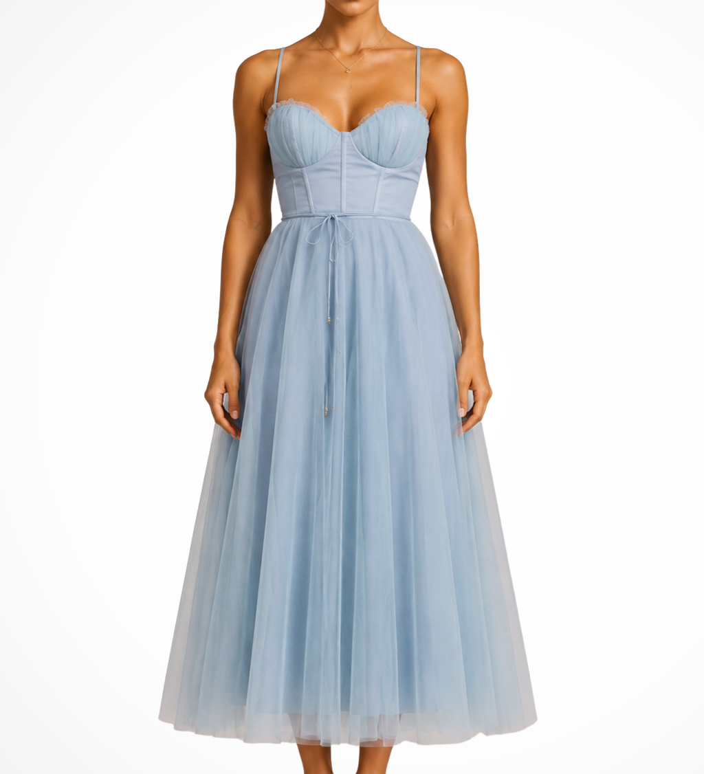 Florencia | Vestido midi de tul con corsé para invitadas de boda