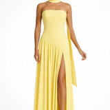 Yara | Vestido maxi sin hombros para mujer con abertura lateral