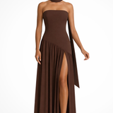 Yara | Vestido maxi sin hombros para mujer con abertura lateral