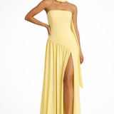 Yara | Vestido maxi sin hombros para mujer con abertura lateral