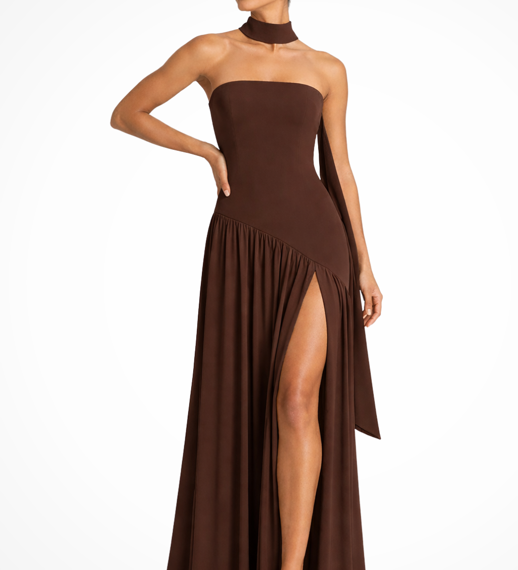 Yara | Vestido maxi sin hombros para mujer con abertura lateral