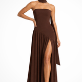Yara | Vestido maxi sin hombros para mujer con abertura lateral