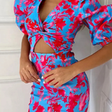 Sofija | Vestido midi de verano con mangas abullonadas para mujer
