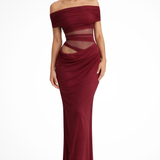 Faith | Vestido Maxi Bodycon de Malla con Hombros Descubiertos para Mujeres, Invitada de Boda