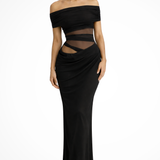 Faith | Vestido Maxi Bodycon de Malla con Hombros Descubiertos para Invitadas de Boda