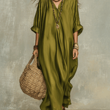 Vestido maxi bohemio verde oliva holgado