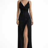 Selvara | Vestido maxi de invitada de boda para mujer con escote drapeado
