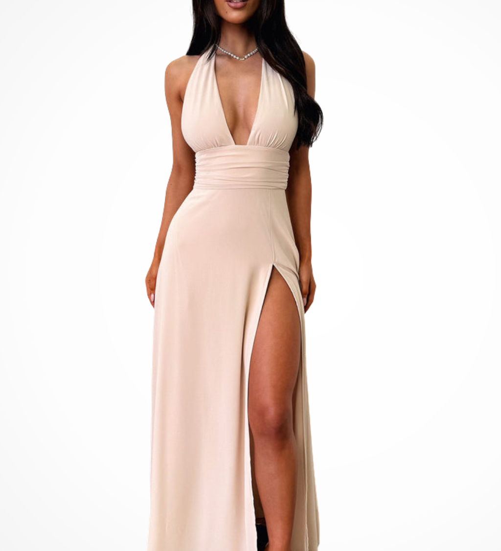 Kaelira | Vestido maxi de estilo halter para mujer con abertura lateral