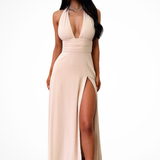Kaelira | Vestido maxi de estilo halter para mujer con abertura lateral