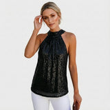 Top femenino elegante con cuello halter y acabado delicado