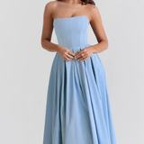 Everly | Vestido midi sin mangas con corsé y falda acampanada