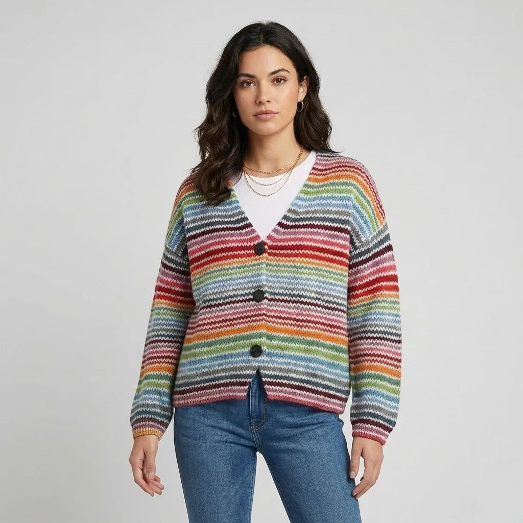 Cárdigan de punto multicolor | Corte relajado | Estilo creativo para el día a día