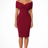 Sorrel | Vestido Midi Ajustado de Novia con Hombros Descubiertos y Frente Torcido