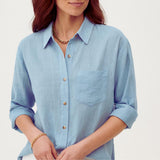 Camisa casual femenina de manga larga con botones