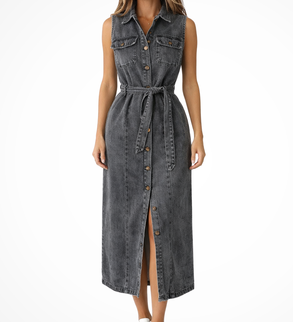 Lottie | Vestido maxi sin mangas con botones y abertura para mujer