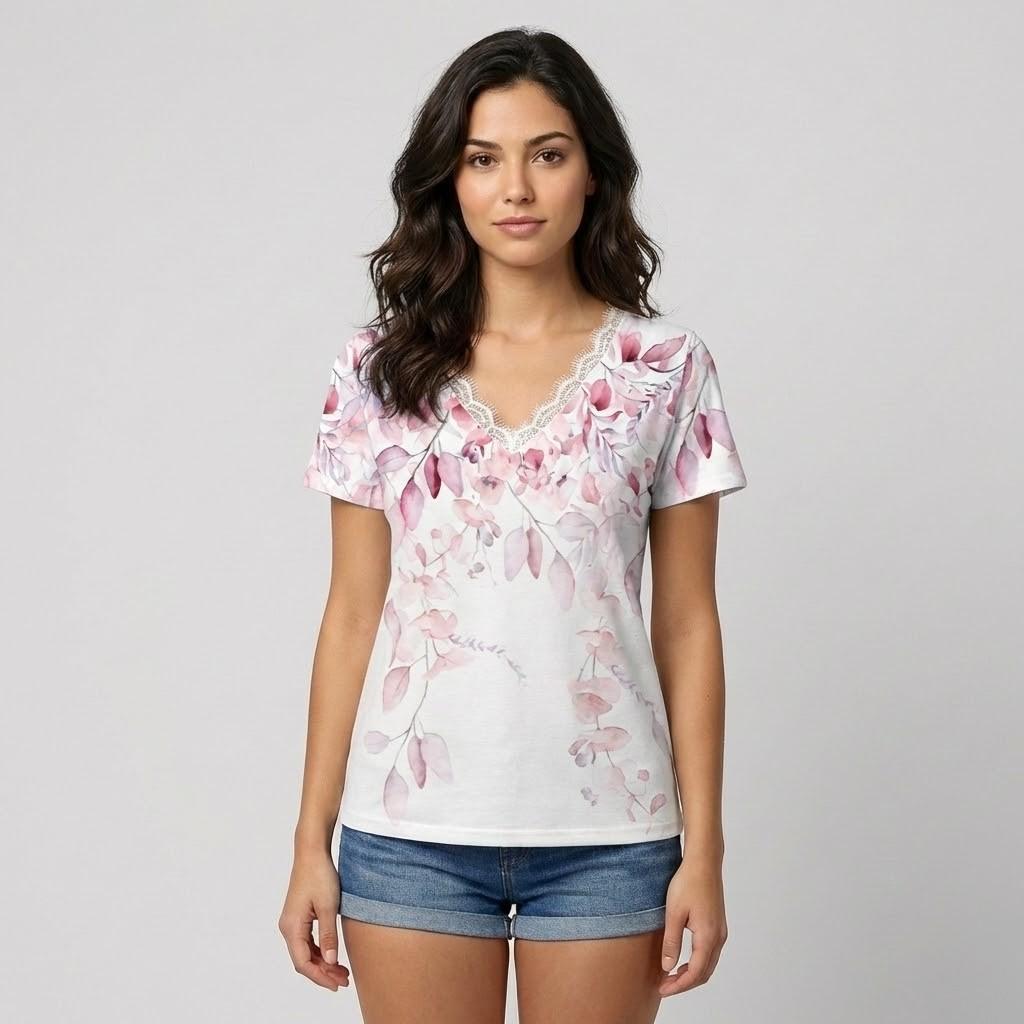 Camiseta fluida con encaje delicado | Corte cómodo | Estilo femenino natural