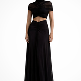 Marienna | Vestido maxi de invitada de boda de mujer con cuello alto y mangas cortas