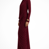 Ottoline | Vestido Maxi de Cuello Alto con Mangas Largas Drapado para Invitadas de Boda