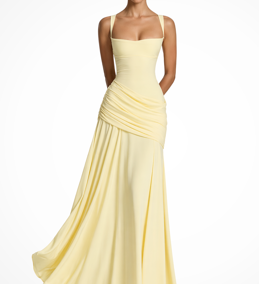 Lavinia | Vestido Maxi de Cuello Cuadrado para Invitadas de Boda con Corte Lateral