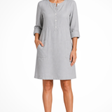 Claudette | Vestido de camisa de lino para mujer con mangas largas y bolsillos frontales