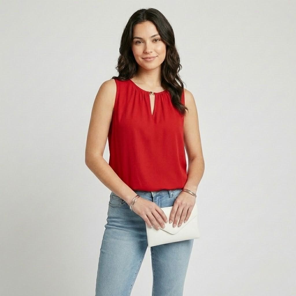 Top fluido sin mangas en mezcla de viscosa | Corte suelto | Escote elegante con detalle