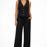 Sidonie | Chaleco de Cuello en V para Mujeres y Pantalones de Pierna Ancha de Lino Conjunto Coordinado