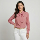 Blusa elegante en mezcla de algodón | Corte recto | Lazo decorativo en el escote