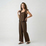 Conjunto Fluido con Top con Volantes y Pantalón Amplio Confortable