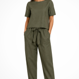 Romilly | Conjunto de Top Corto de Manga Corta y Pantalones Tapered de Lino para Mujeres