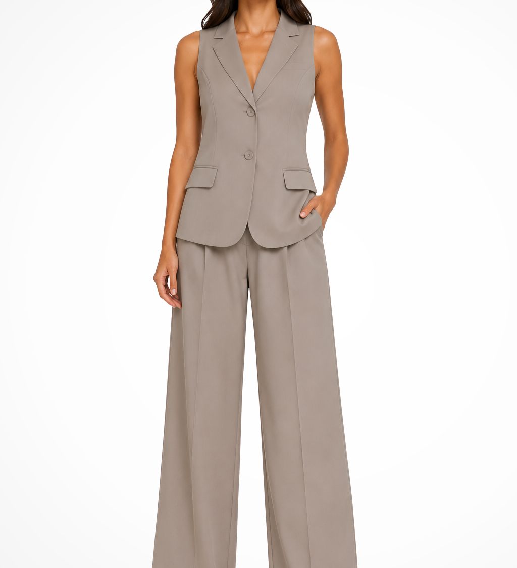 Verity | Conjunto de Chaleco con Cuello Halter y Pantalones de Pierna Ancha para Mujeres