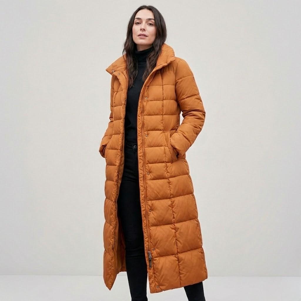 Abrigo acolchado largo con cinturón | Corte entallado | Invierno elegante